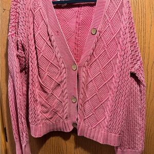 Elegant Pink Cable Knit Women's Cardigan